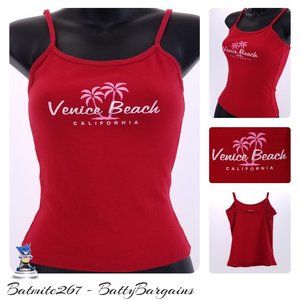 Md VTG Venice Beach Tank Cami Strap Top Red NEO